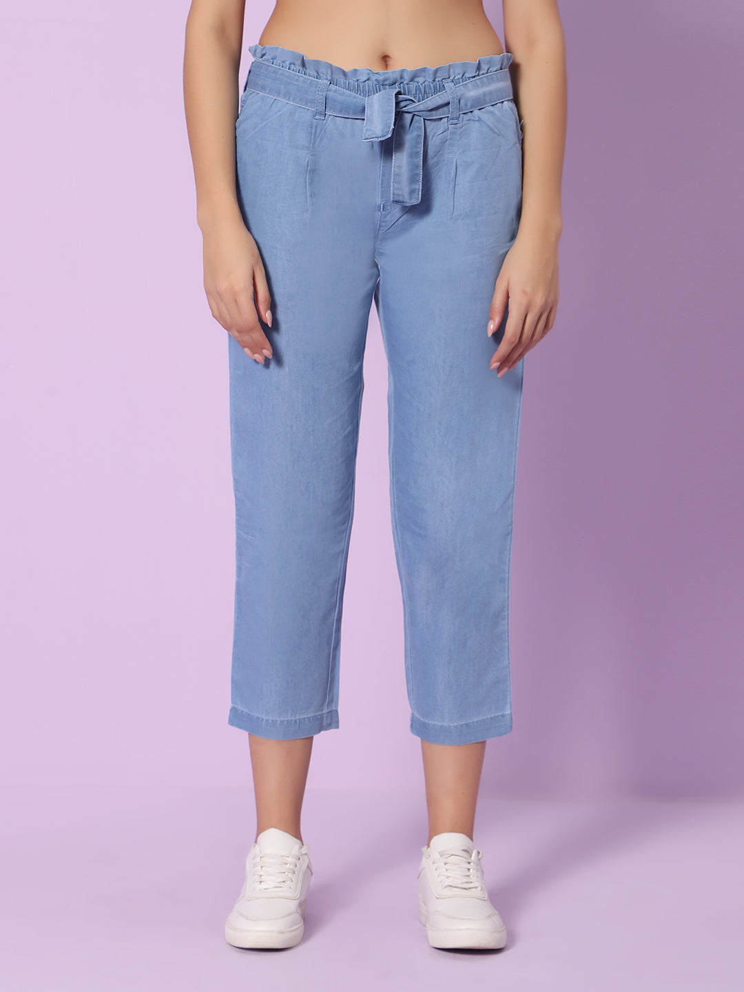 Women Wide Leg High-Rise Low Distress Stretchable Jeans