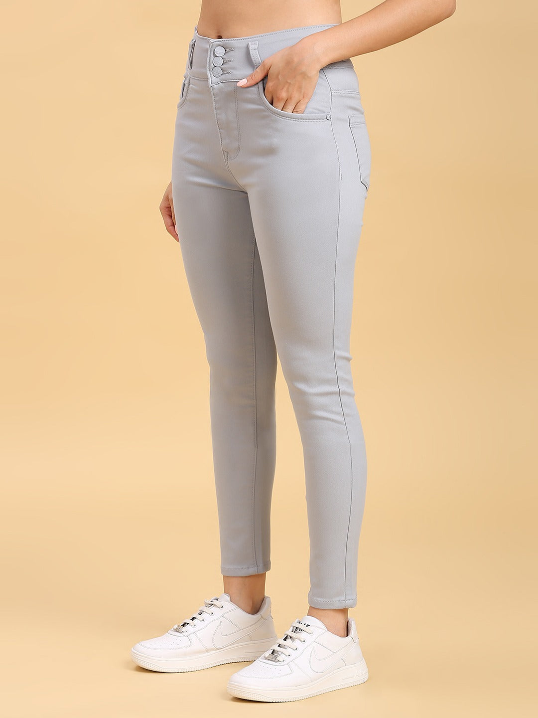 Gray Skinny Fit Jeans With Insert Pockets
