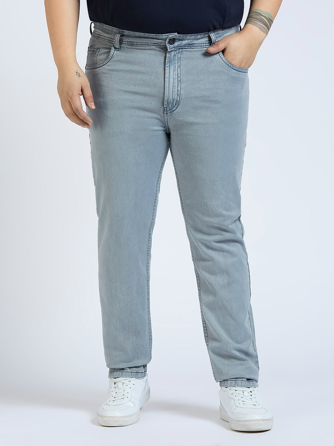 Mens Plus Size Light Grey Regular Fit Denim Jeans