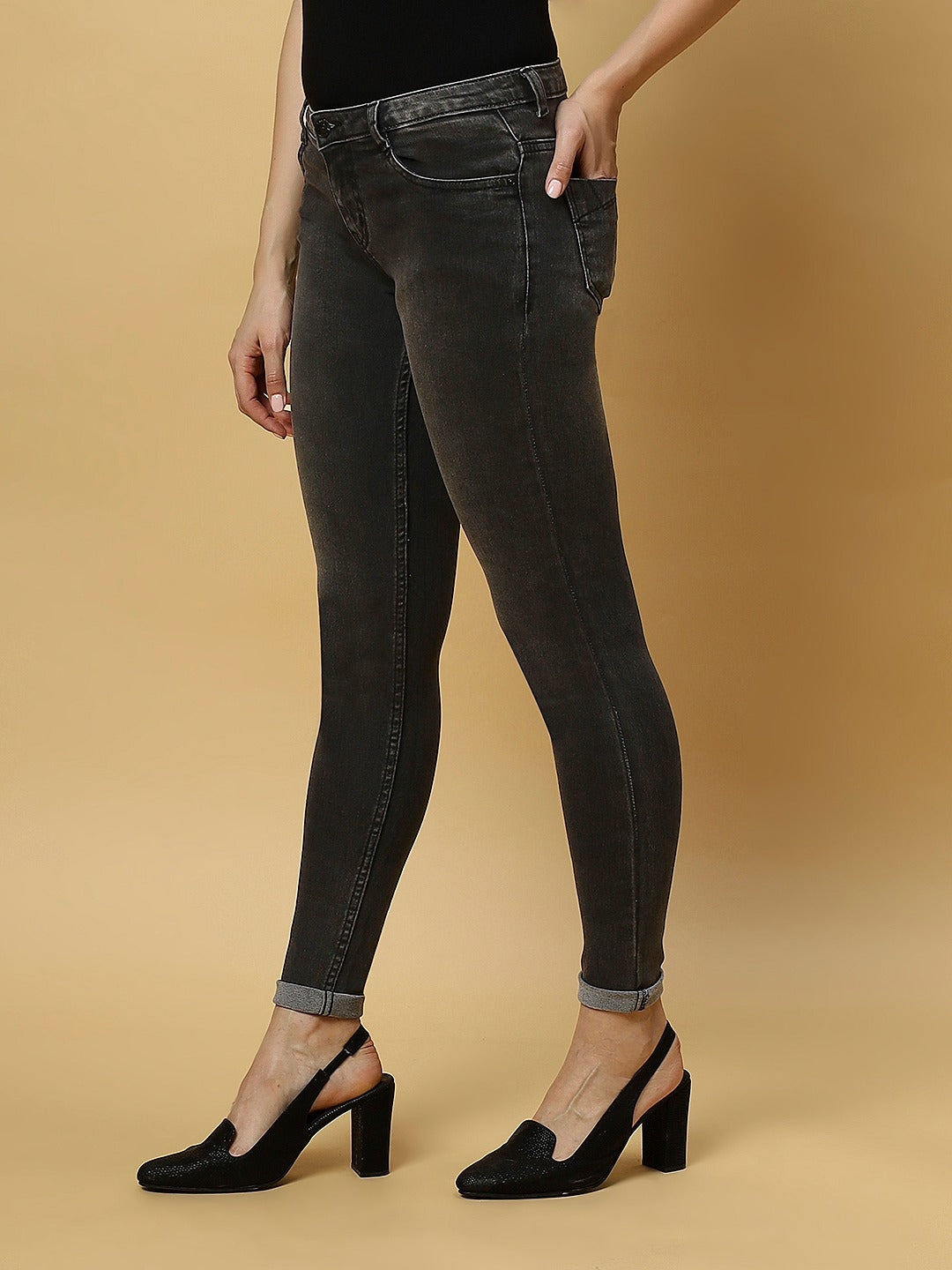 REA-LIZE Grey Dark Shade Skinny Women Jeans