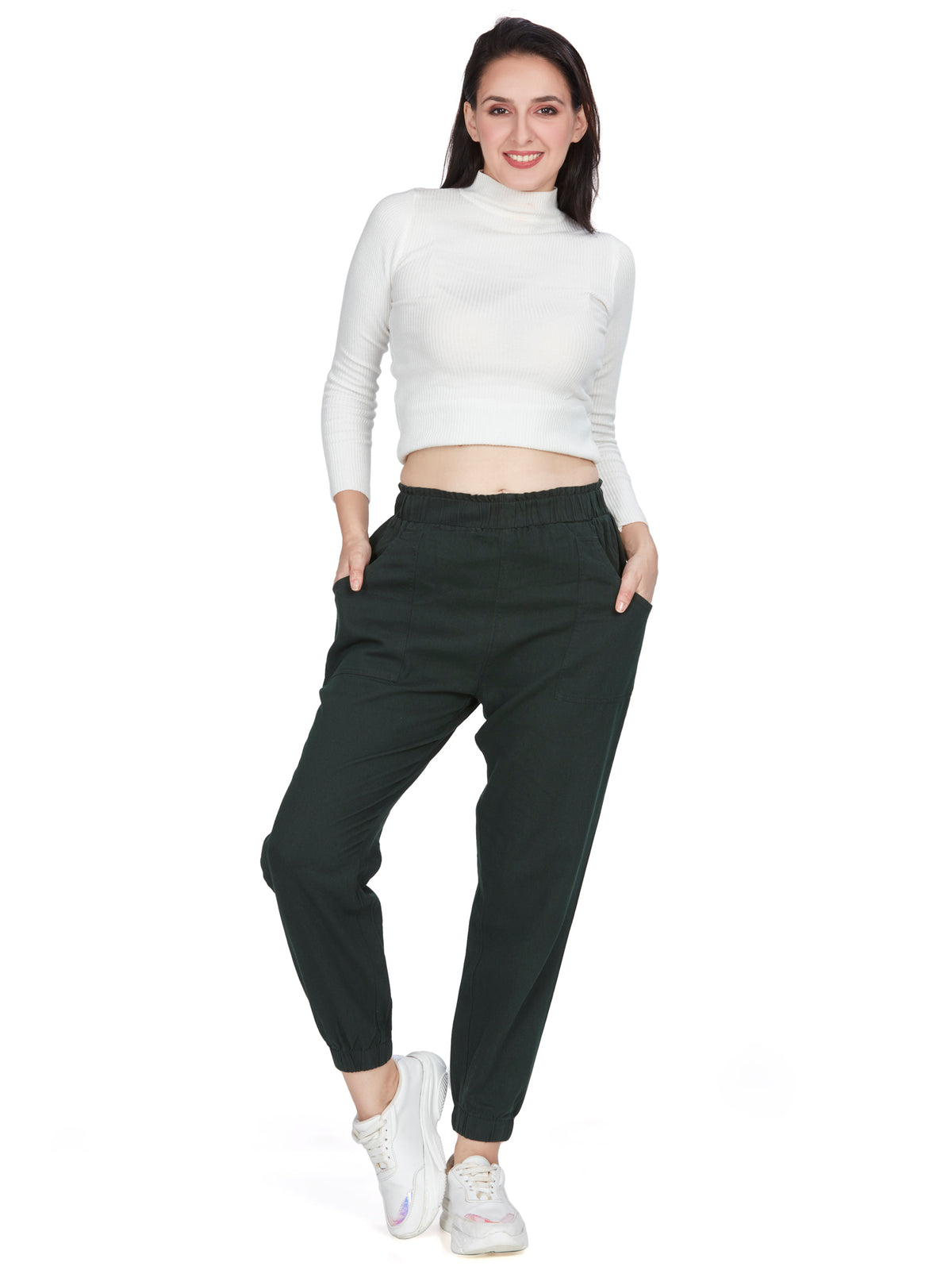 Green high Rise  Cotton Non Lycra Joggers