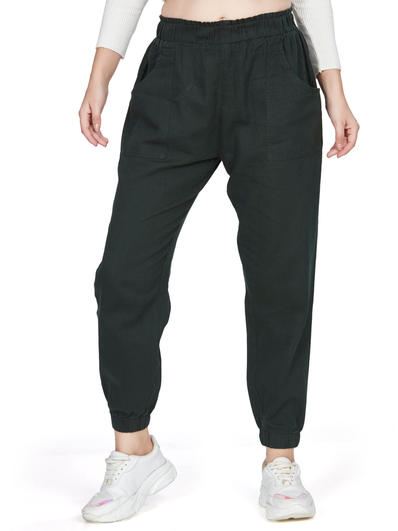 Green high Rise  Cotton Non Lycra Joggers