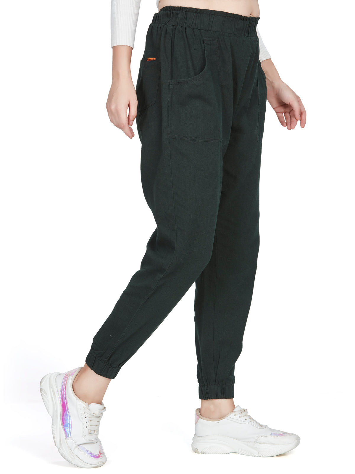 Green high Rise  Cotton Non Lycra Joggers