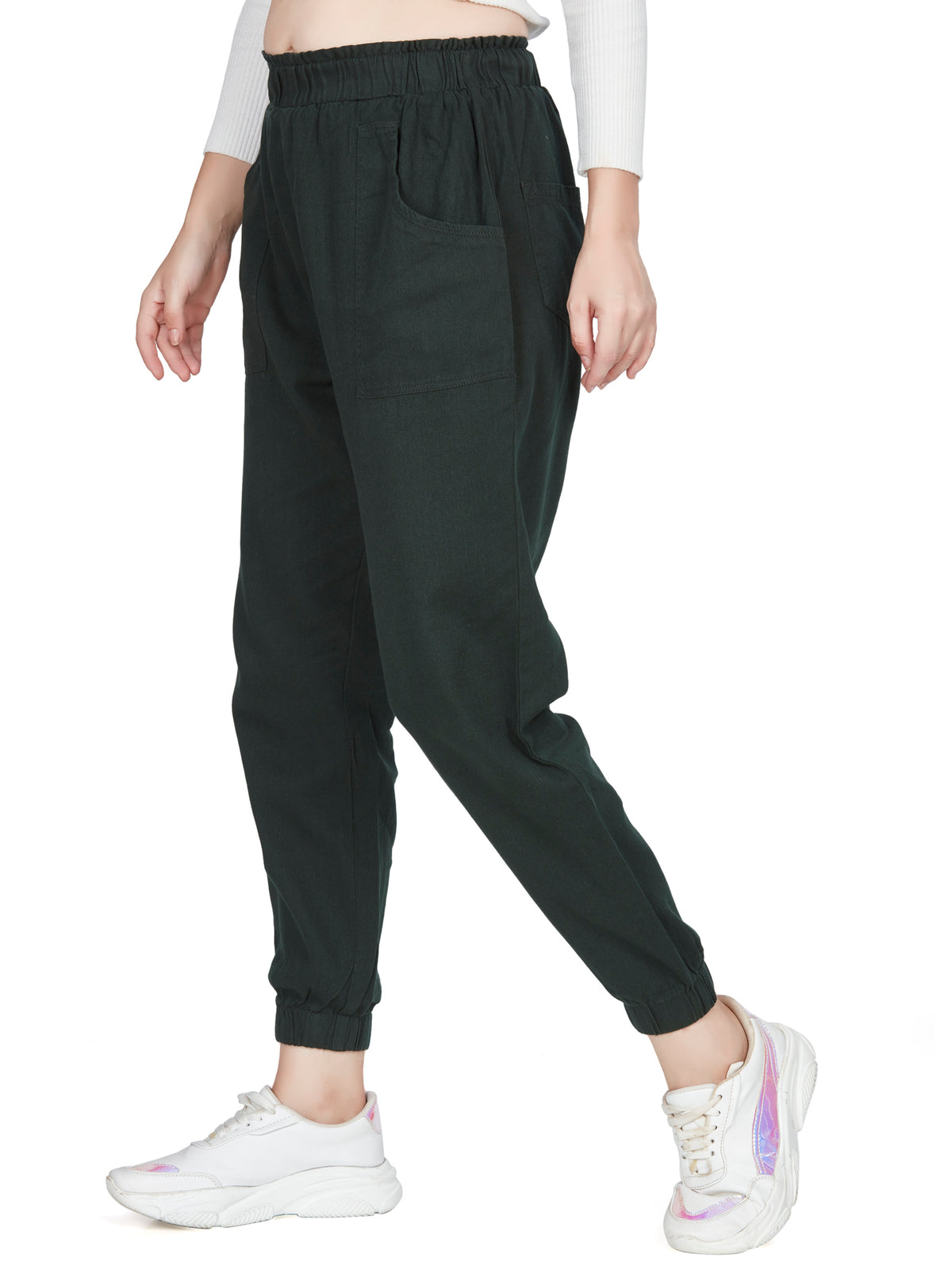 Green high Rise  Cotton Non Lycra Joggers