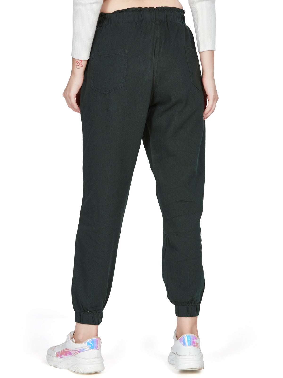 Green high Rise  Cotton Non Lycra Joggers