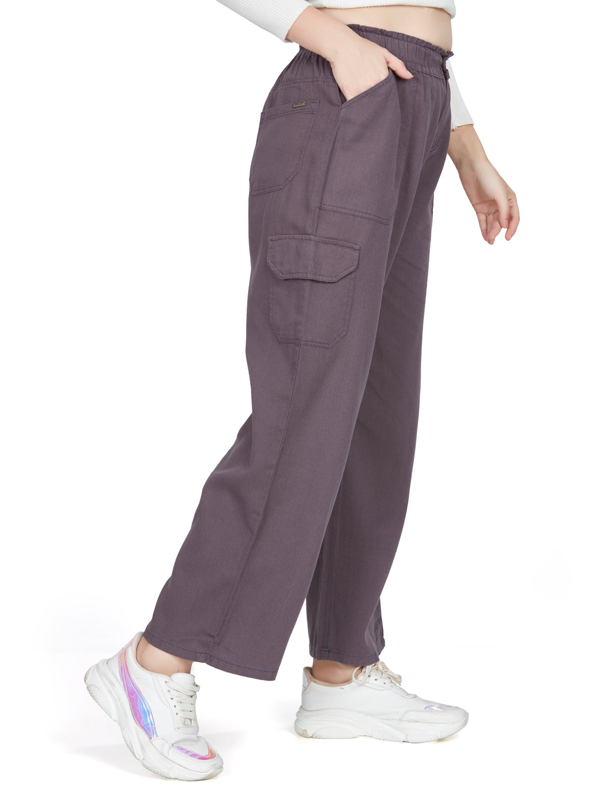 Dark Wine high rise cotton non-lycra  Cargo 6 Pkt
