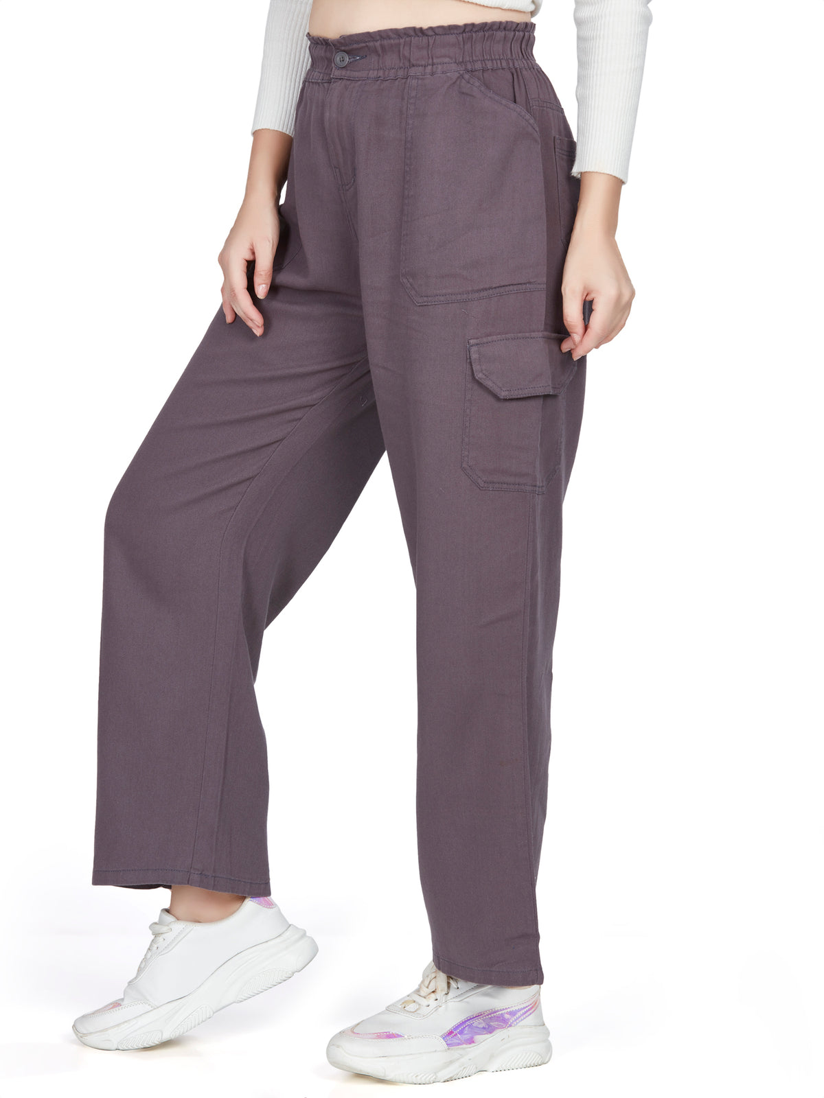 Dark Wine high rise cotton non-lycra  Cargo 6 Pkt