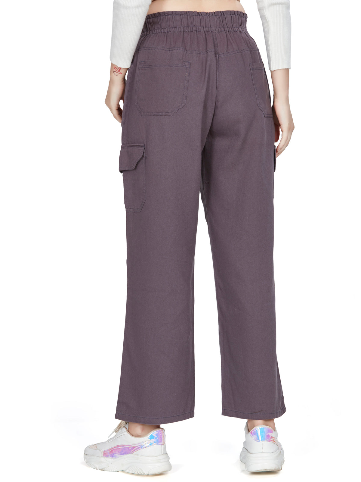 Dark Wine high rise cotton non-lycra  Cargo 6 Pkt