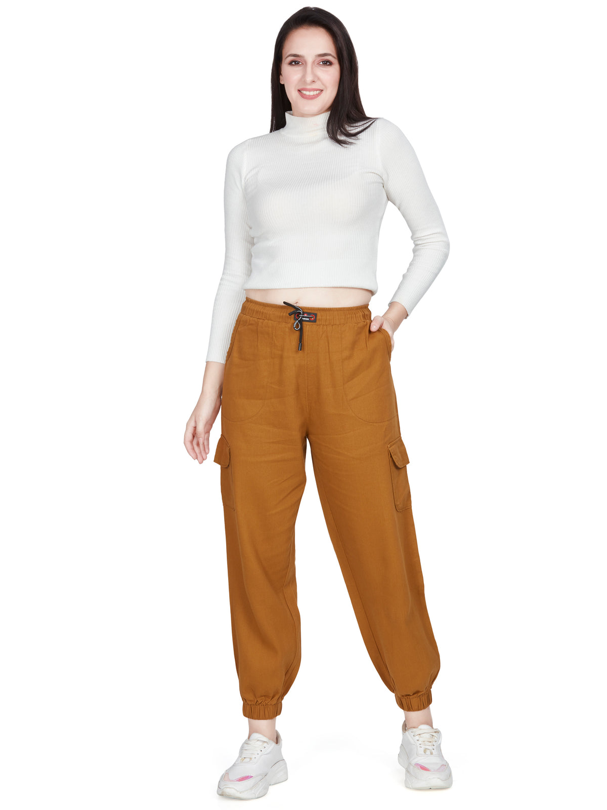 Dark rust high rise cotton non-lycra Joggers Cargo