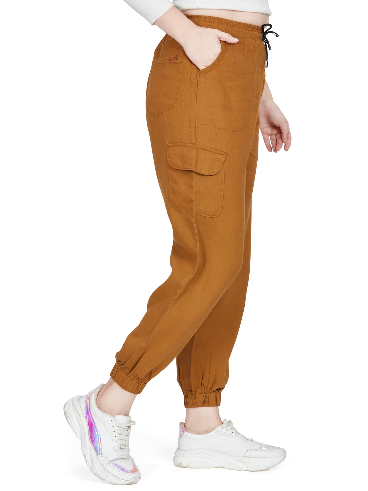 Dark rust high rise cotton non-lycra Joggers Cargo