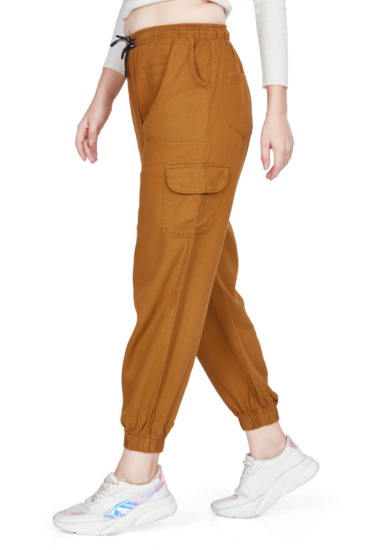 Dark rust high rise cotton non-lycra Joggers Cargo