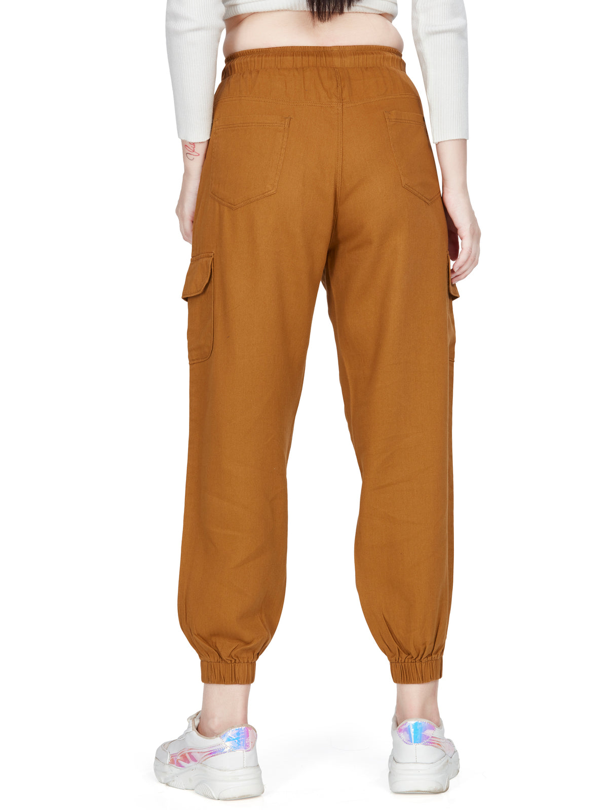 Dark rust high rise cotton non-lycra Joggers Cargo