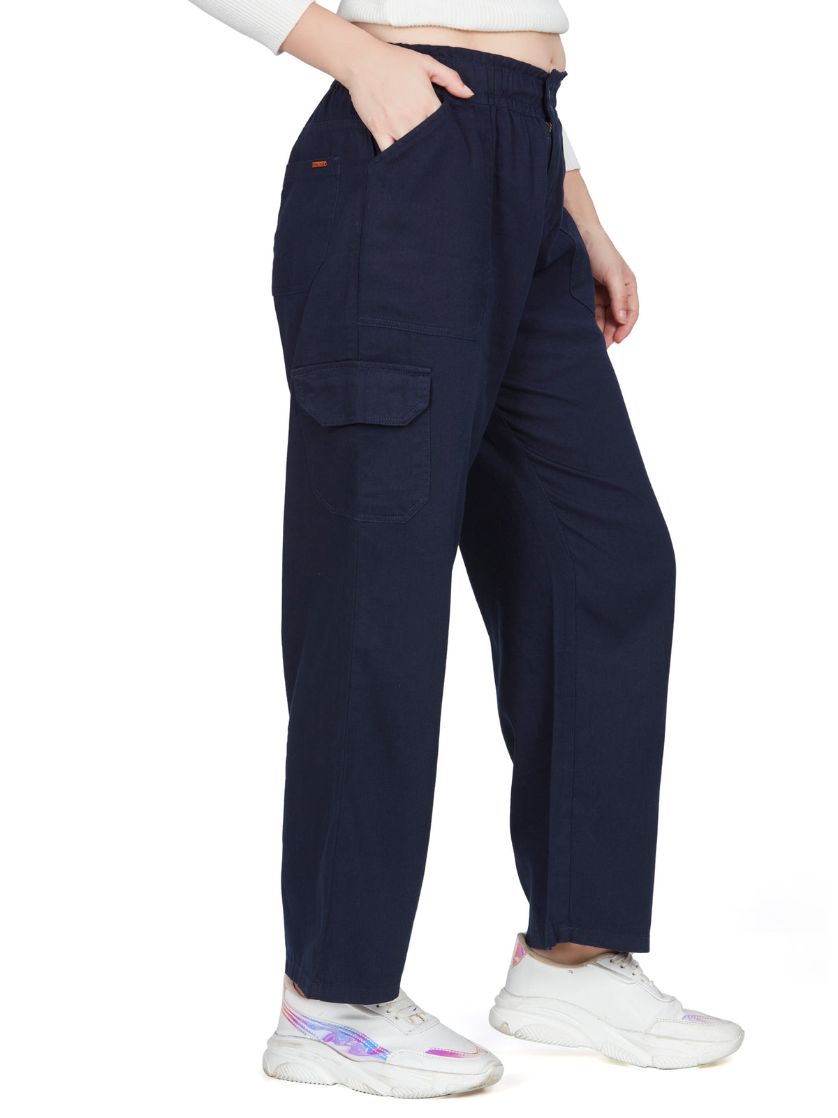 Dark Nevy Blue high rise cotton non-lycra  Cargo 6 Pkt