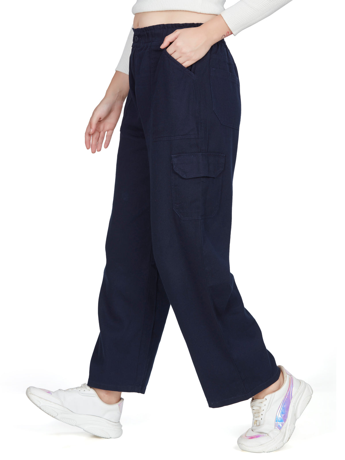 Dark Nevy Blue high rise cotton non-lycra  Cargo 6 Pkt