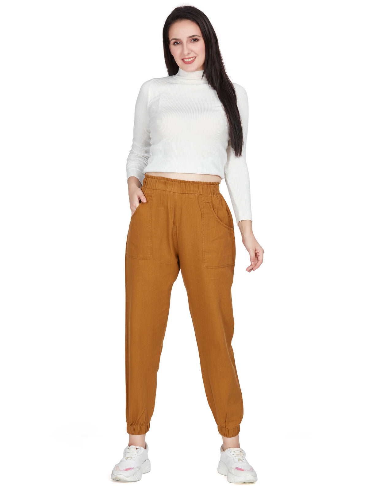 Brown high Rise  Cotton Non Lycra Joggers