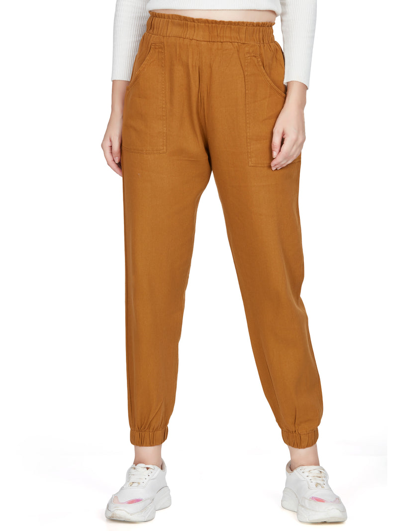 Brown high Rise  Cotton Non Lycra Joggers