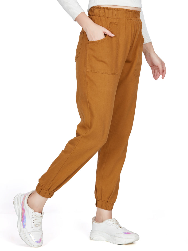 Brown high Rise  Cotton Non Lycra Joggers