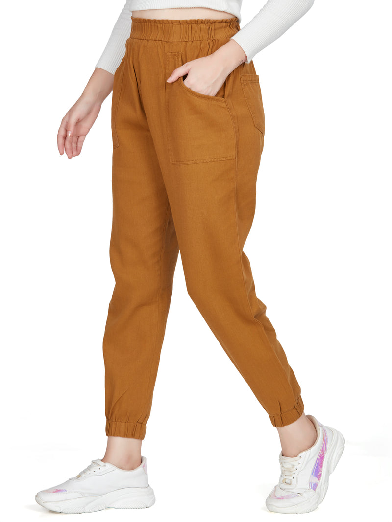 Brown high Rise  Cotton Non Lycra Joggers