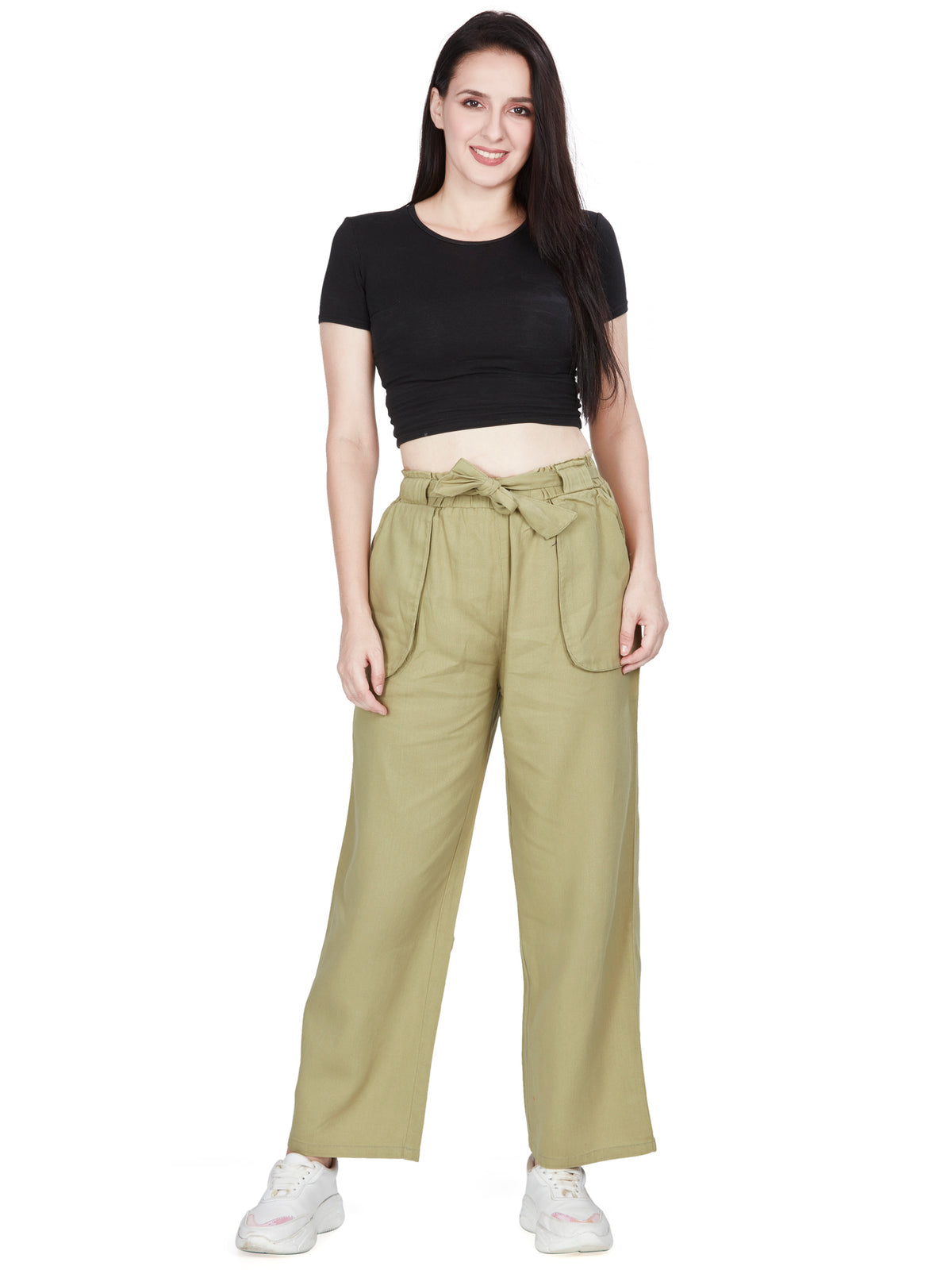 Pista Green high rise cotton non-lycra Wide Leg