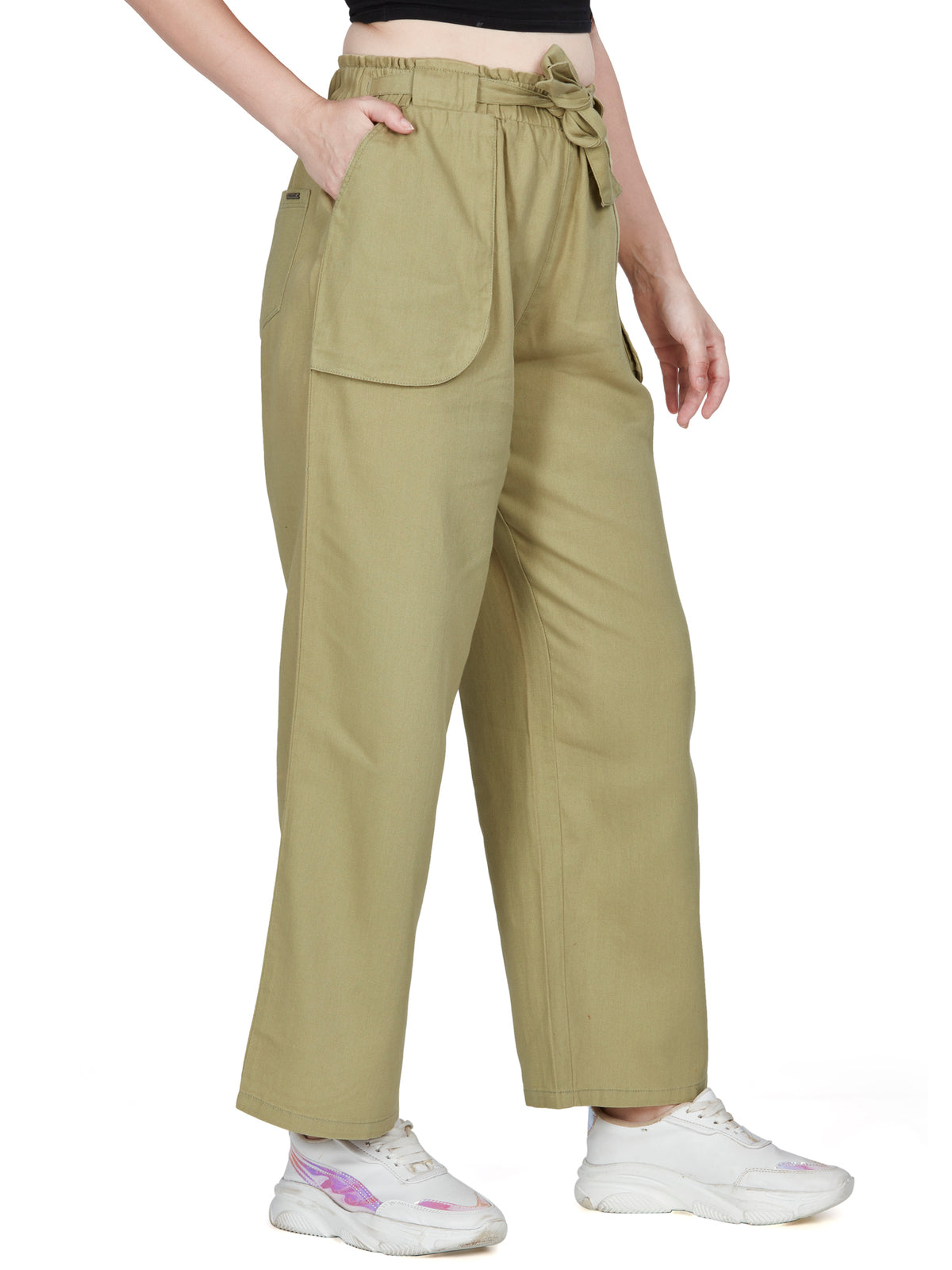 Pista Green high rise cotton non-lycra Wide Leg