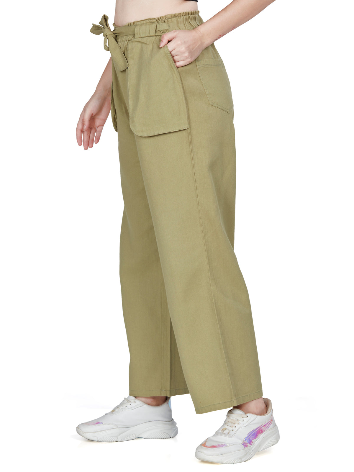 Pista Green high rise cotton non-lycra Wide Leg