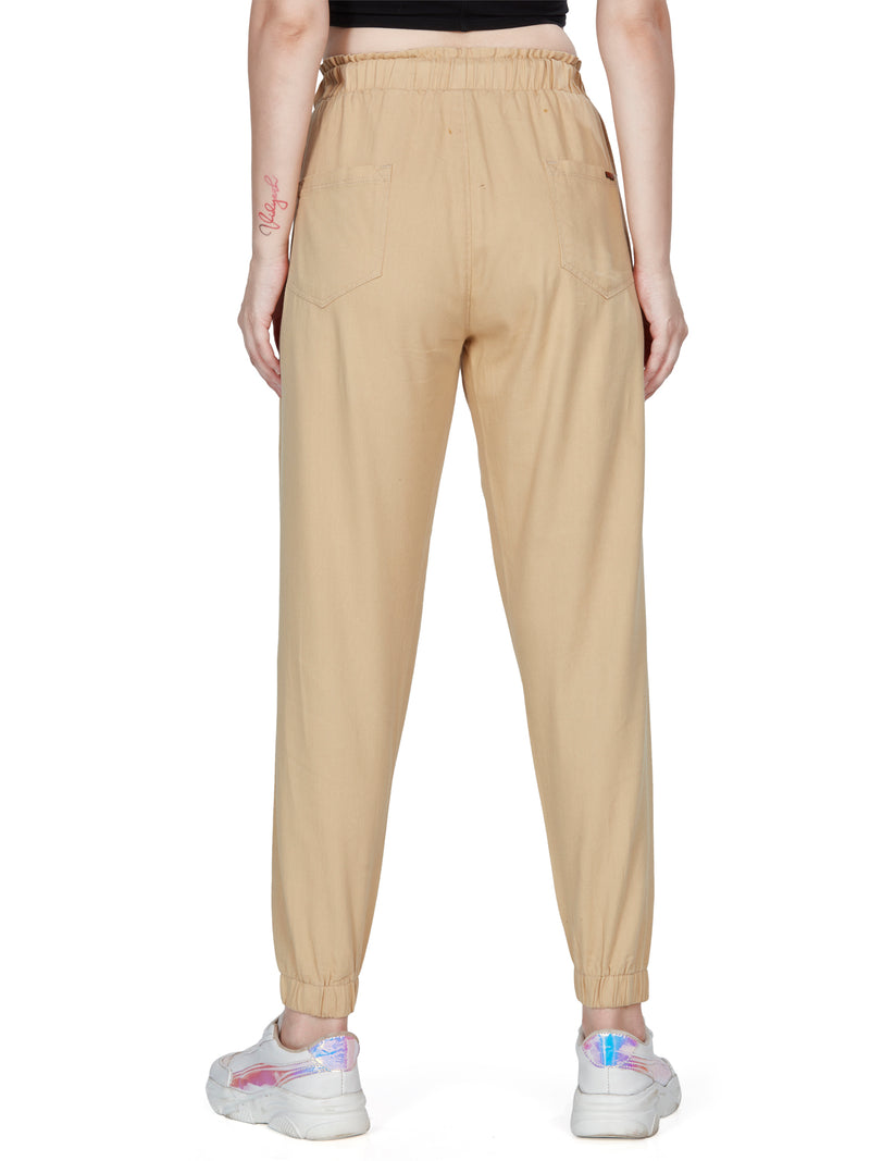 Cream high Rise  Cotton Non Lycra Joggers