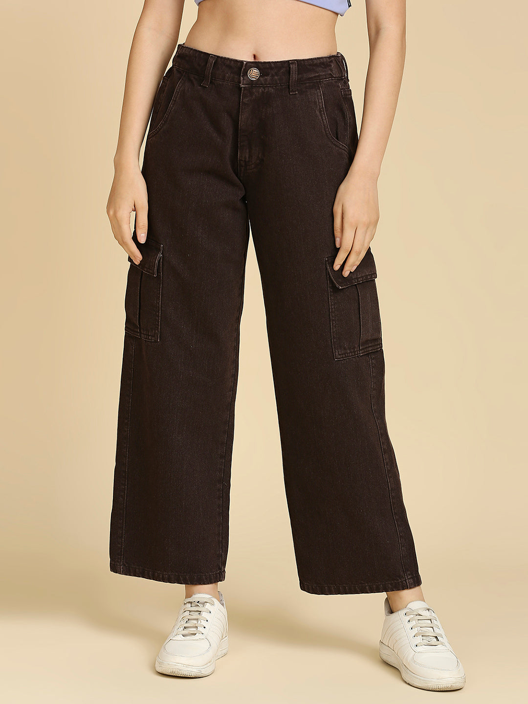 REA-LIZE Brown Straight Fit High Rise Denim Jeans
