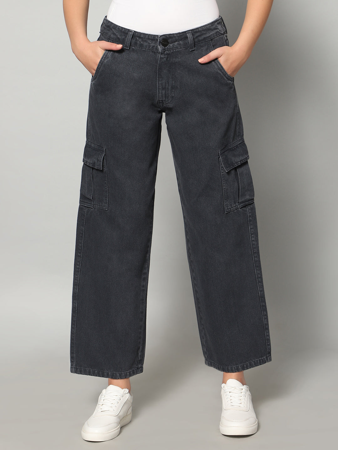 REA-LIZE Grey Straight Fit Mid Rise Denim Jeans