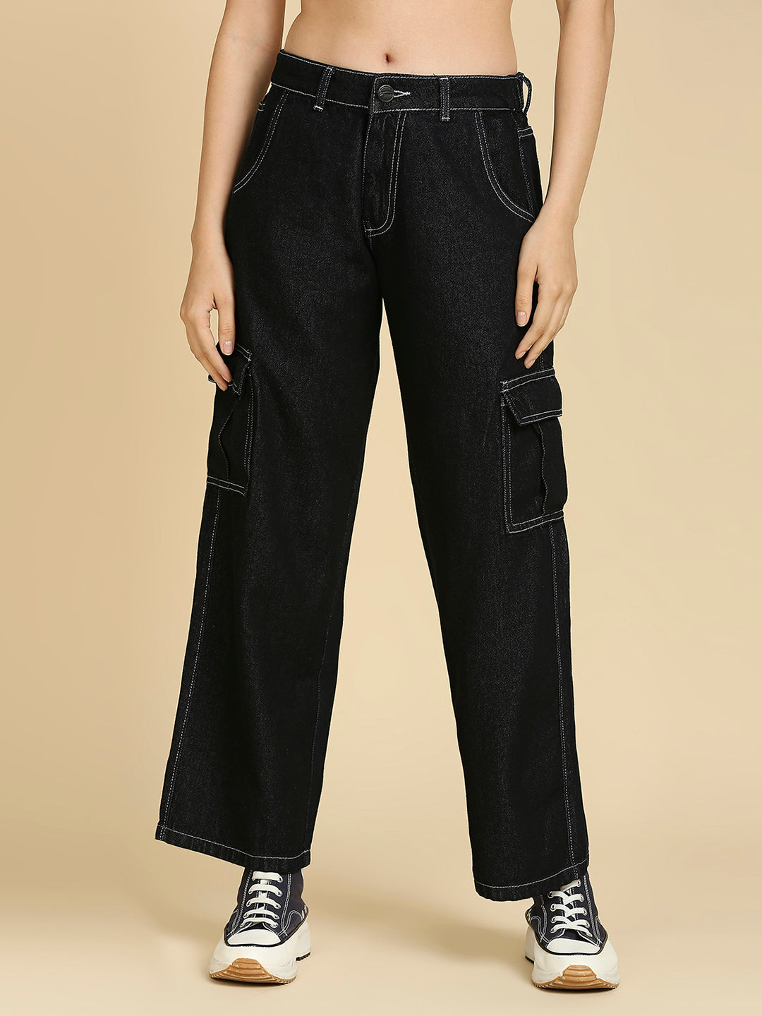REA-LIZE Black Straight Fit Mid Rise Denim Jeans