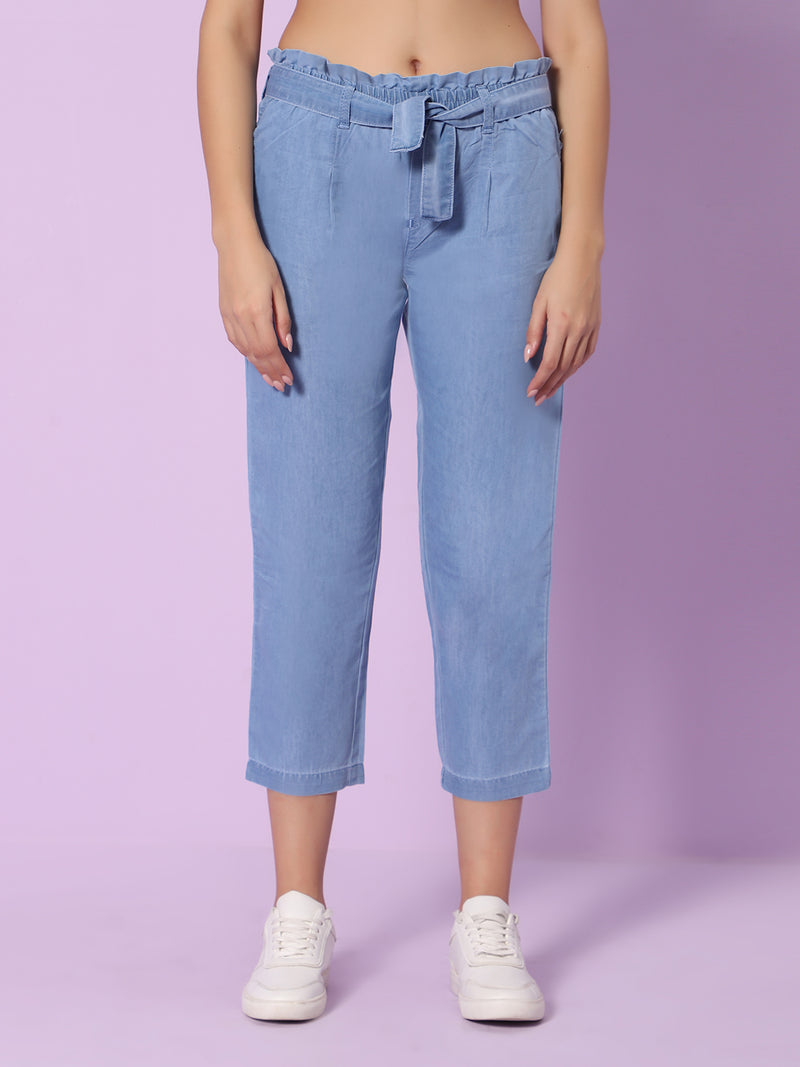 Women Wide Leg High-Rise Low Distress Stretchable Jeans