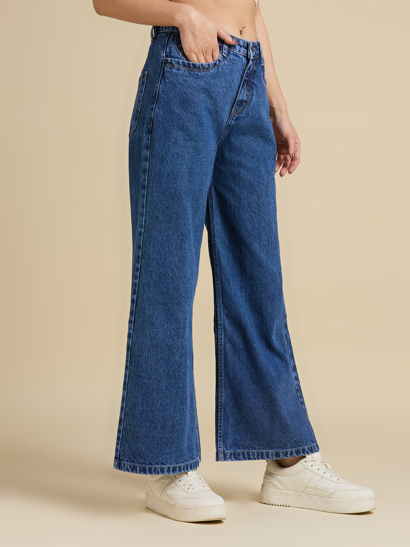 Women Wide Leg High-Rise Light Fade Jeans