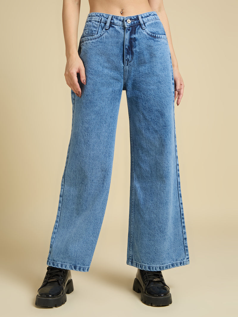 Women Wide Leg High-Rise Light Fade Jeans