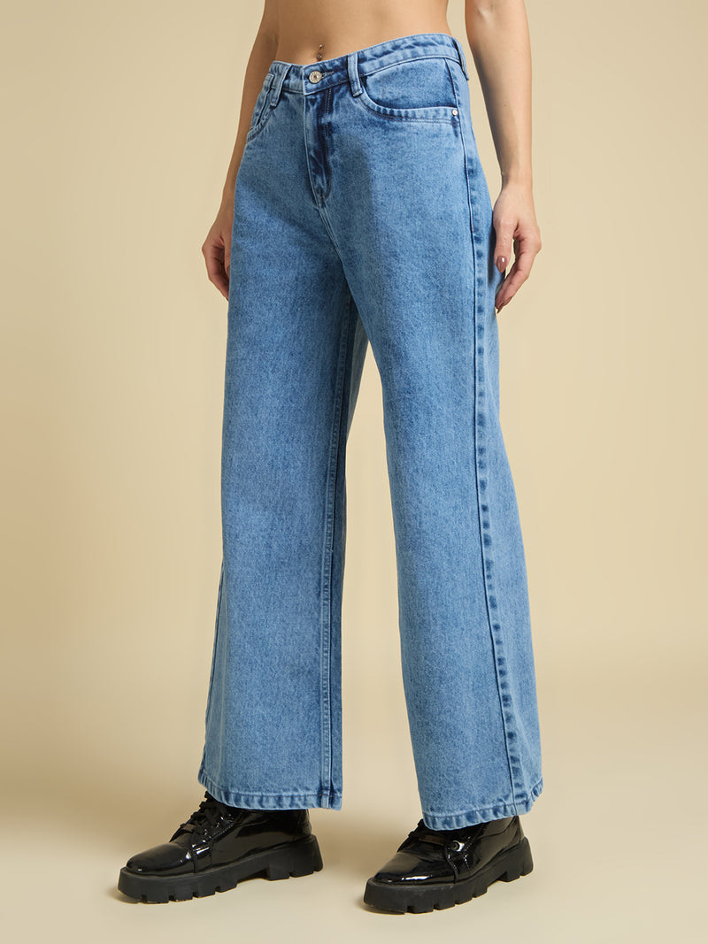 Women Wide Leg High-Rise Light Fade Jeans