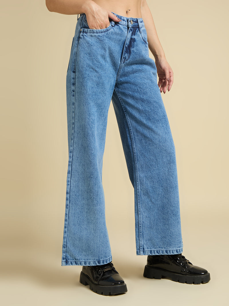 Women Wide Leg High-Rise Light Fade Jeans