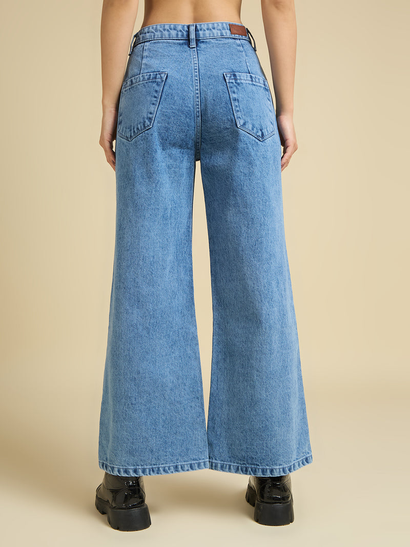 Women Wide Leg High-Rise Light Fade Jeans