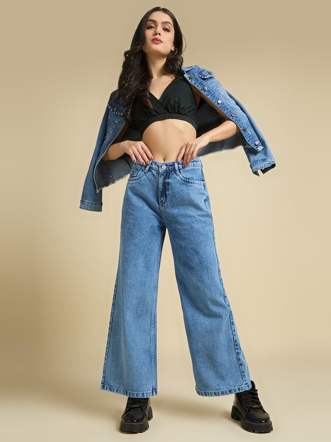 Women Wide Leg High-Rise Light Fade Jeans
