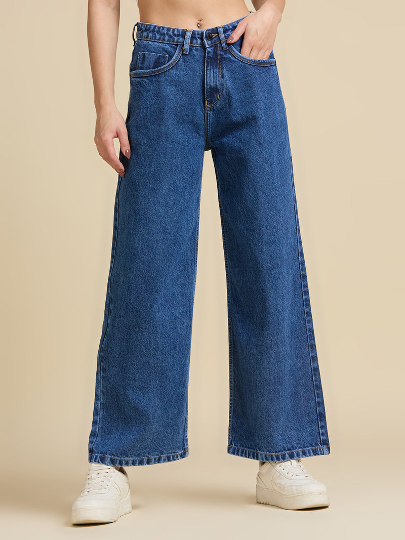 Women Wide Leg High-Rise Light Fade Jeans