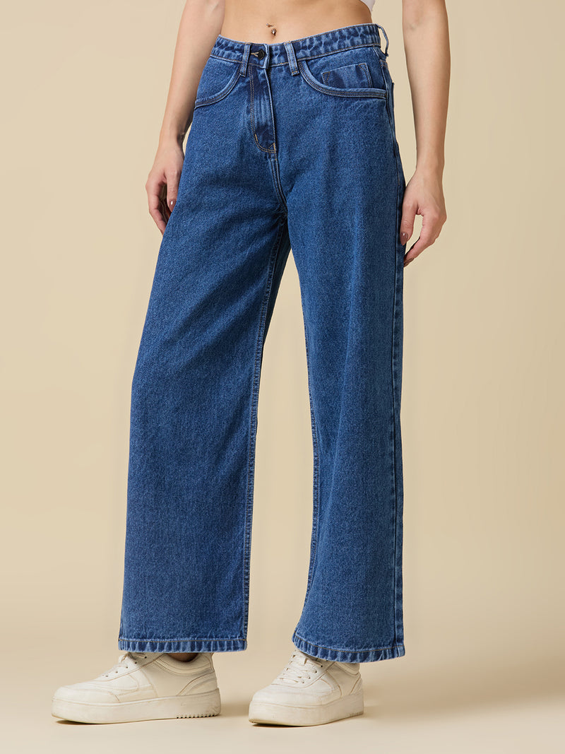 Women Wide Leg High-Rise Light Fade Jeans