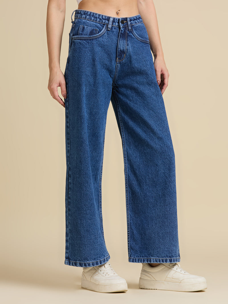 Women Wide Leg High-Rise Light Fade Jeans