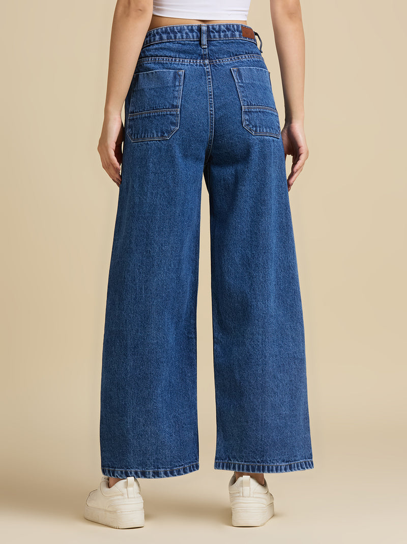 Women Wide Leg High-Rise Light Fade Jeans