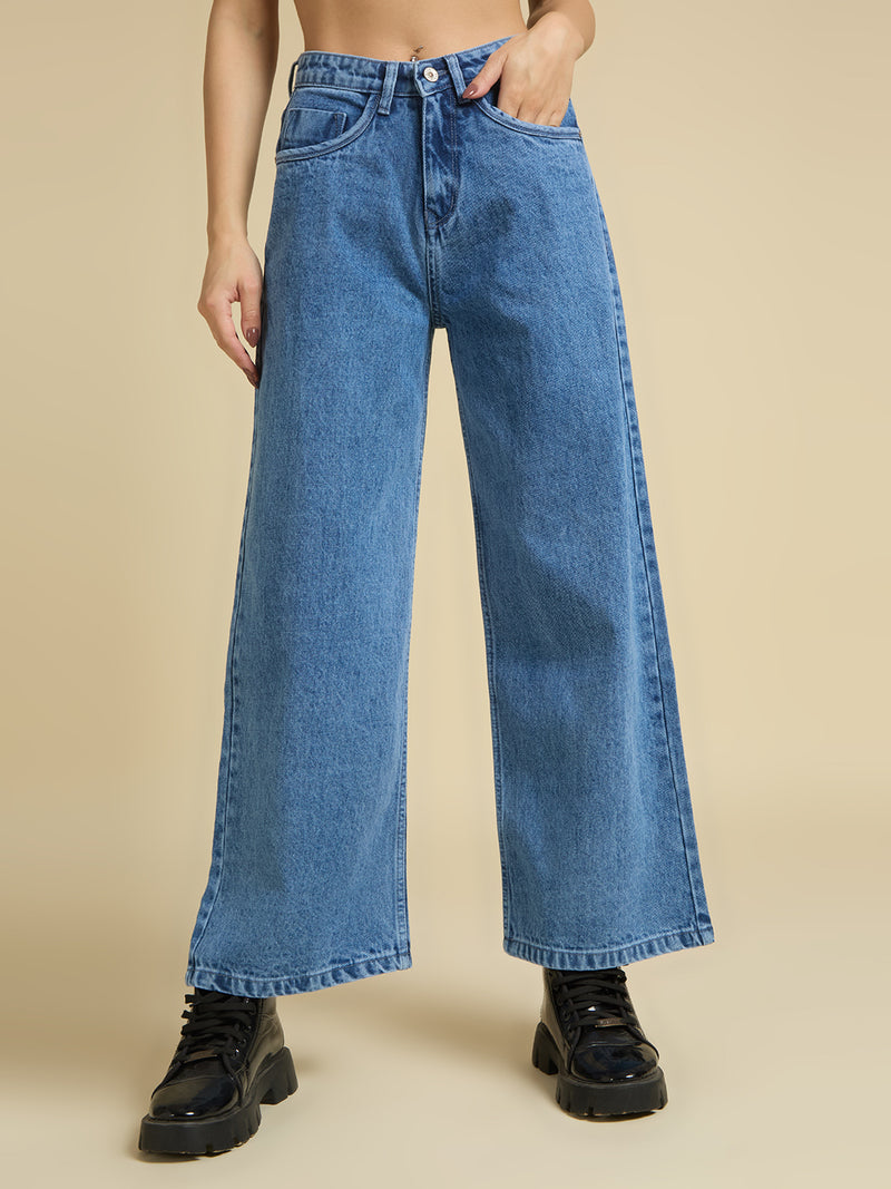 Women Wide Leg High-Rise Light Fade Jeans