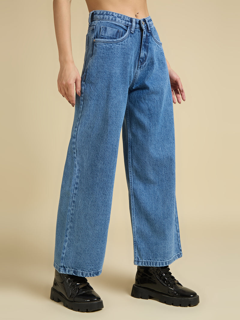 Women Wide Leg High-Rise Light Fade Jeans