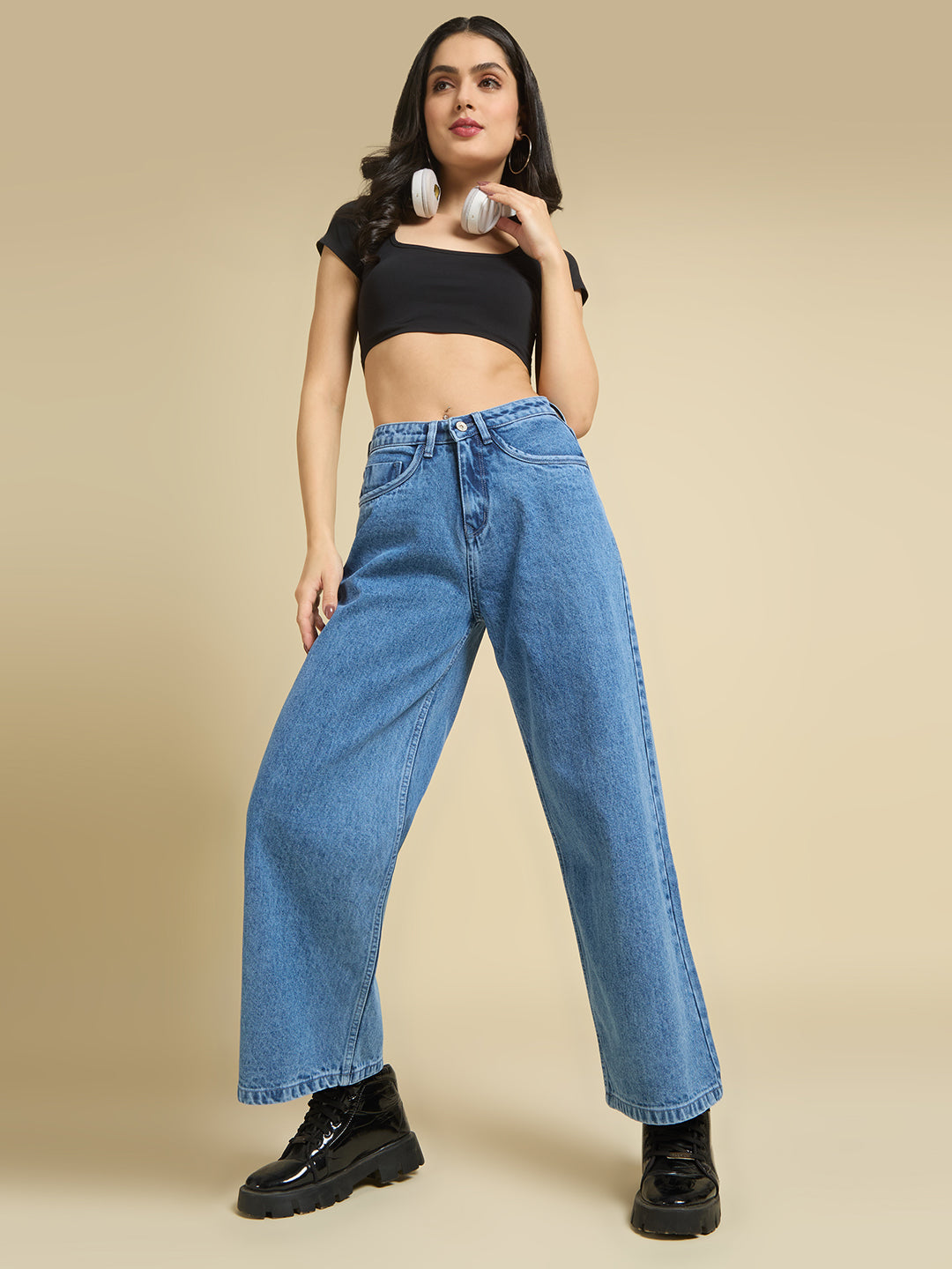 Women Wide Leg High-Rise Light Fade Jeans
