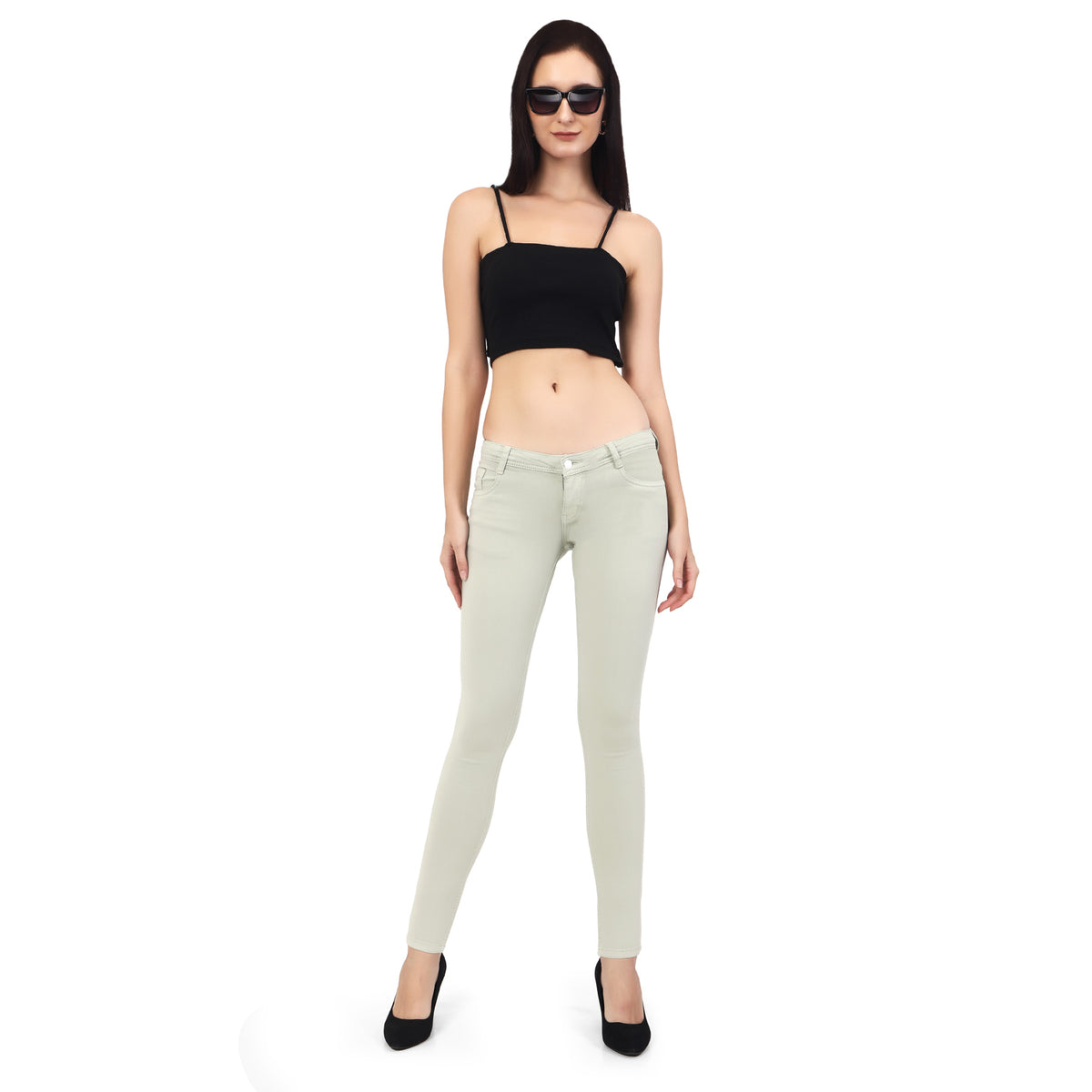 P Green o/d Skinny Fit LOW WAIST Jeans with Insert Pockets-5