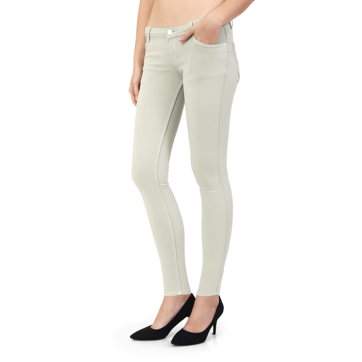 P Green o/d Skinny Fit LOW WAIST Jeans with Insert Pockets-5