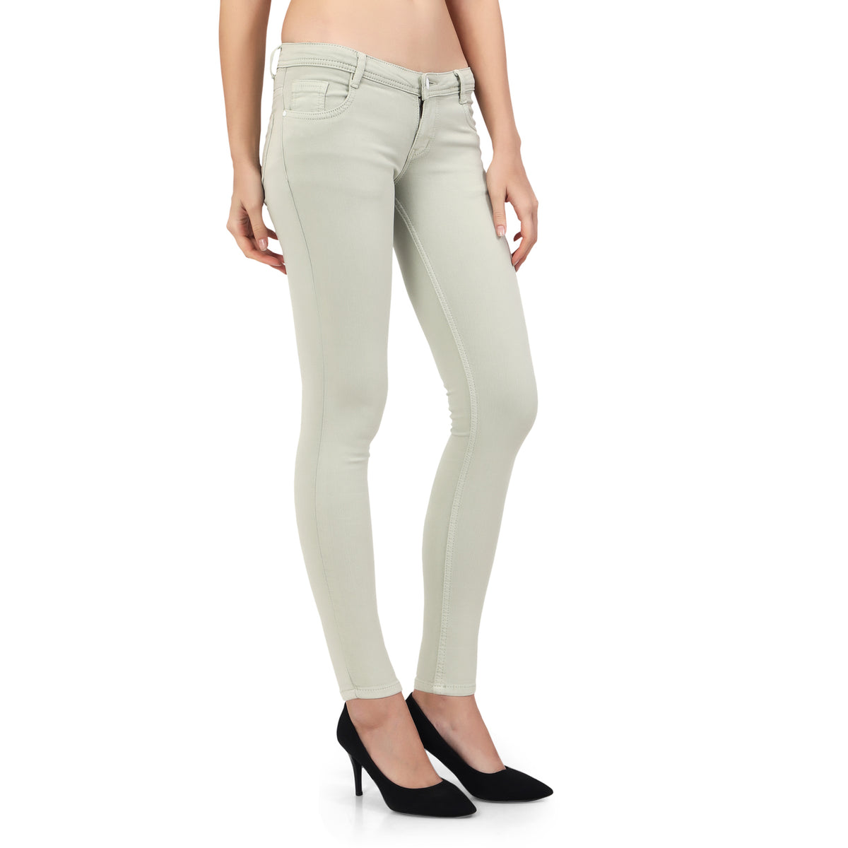 P Green o/d Skinny Fit LOW WAIST Jeans with Insert Pockets-5