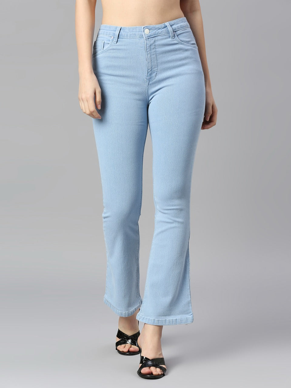 L BLUE - H WAIST BOOT CUT Jeans with Insert Pockets