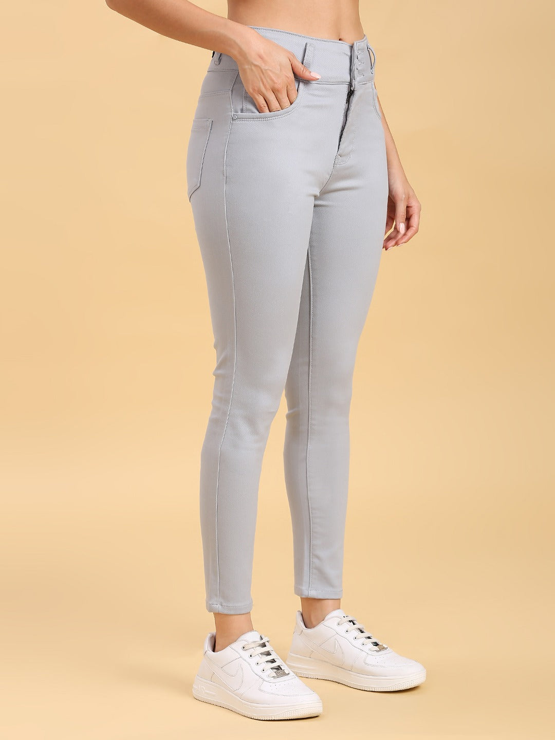 Gray Skinny Fit Jeans With Insert Pockets