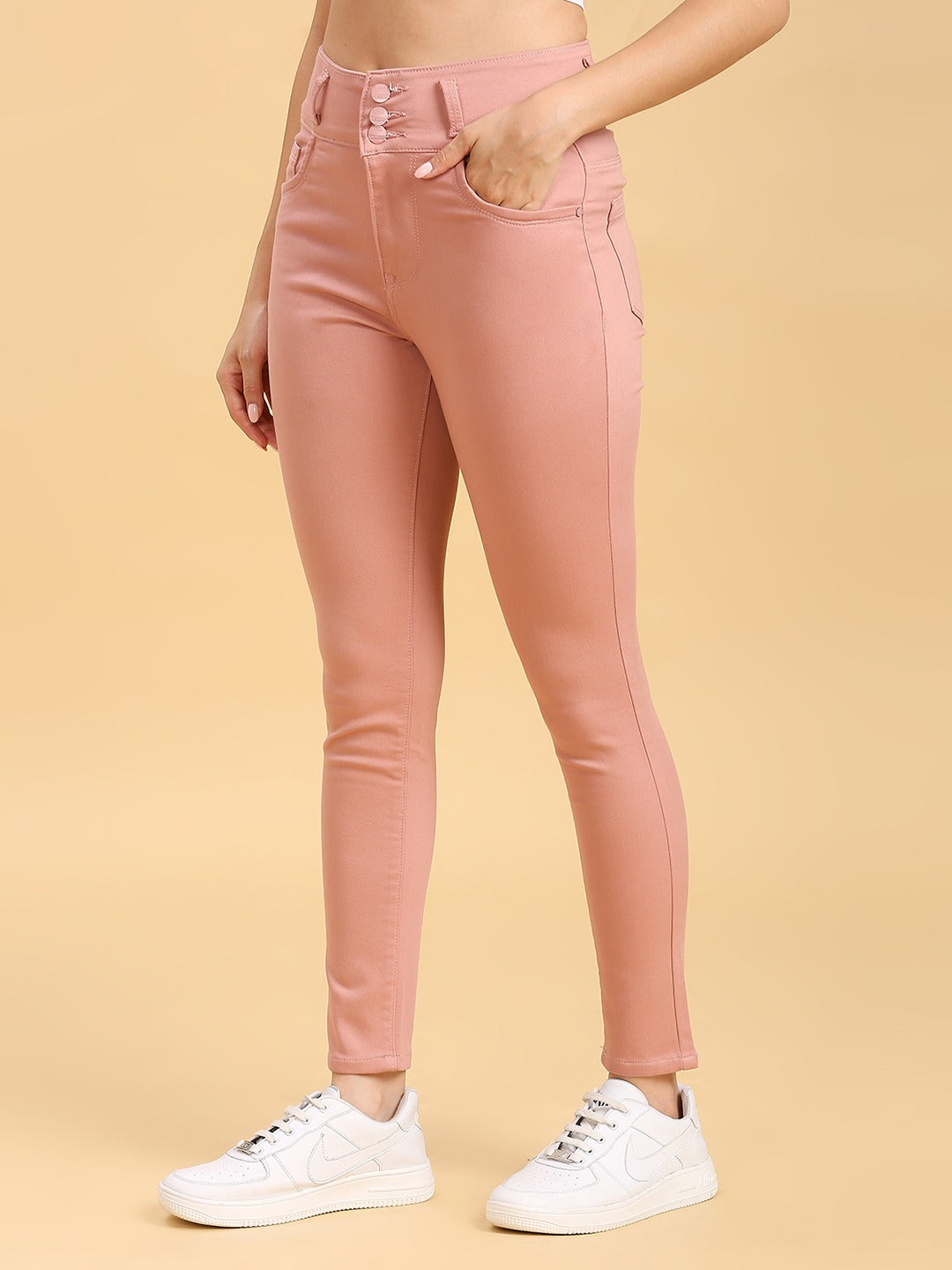 Peach Skinny Fit Jeans With Insert Pockets