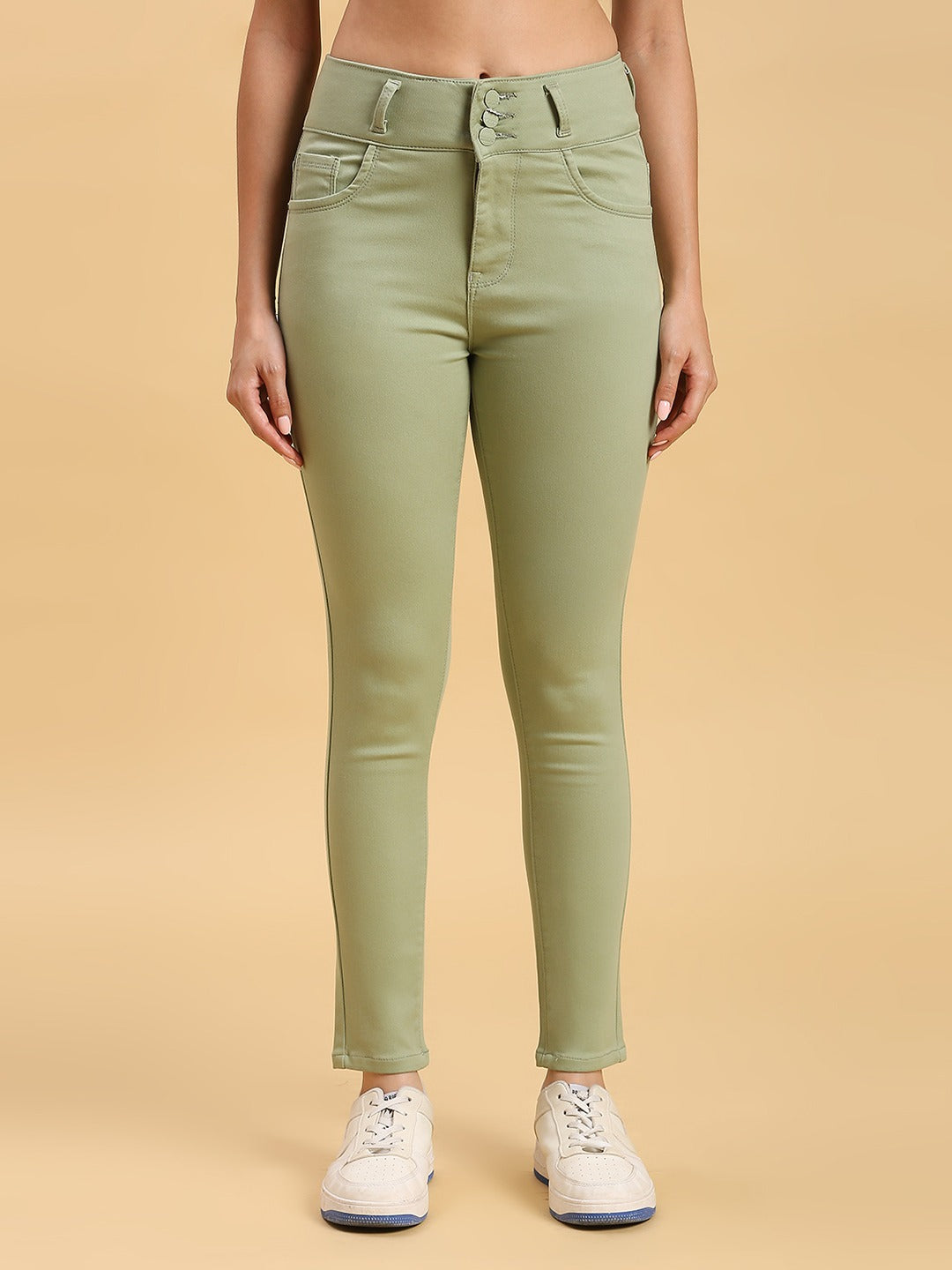 Green Skinny Fit Jeans With Insert Pockets